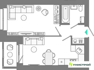 Планировка 1-комн. квартира, 37.7 м² ЖК «Лето»