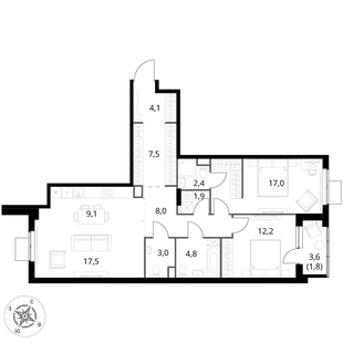 Квартира 3-комн. квартира, 89.3 м² ЖК «1-й Измайловский» Фото 1 Квартира 3-комн. квартира, 89.3 м² ЖК «1-й Измайловский» Фото 1