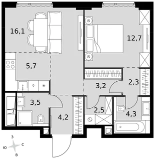 Квартира 2-комн. квартира, 54.5 м² ЖК «Sydney City» Фото 1 Квартира 2-комн. квартира, 54.5 м² ЖК «Sydney City» Фото 1