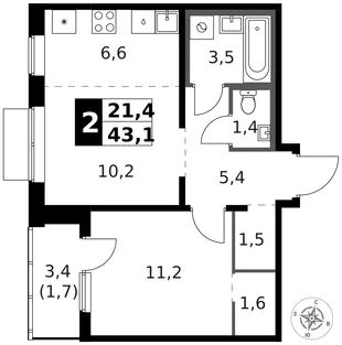 Квартира 2-комн. квартира, 44.2 м² ЖК «1-й Ясеневский» Фото 1 Квартира 2-комн. квартира, 44.2 м² ЖК «1-й Ясеневский» Фото 1