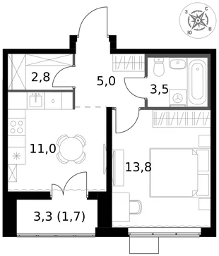 Квартира 1-комн. квартира, 37.8 м² ЖК «1-й Южный» Фото 1 Квартира 1-комн. квартира, 37.8 м² ЖК «1-й Южный» Фото 1