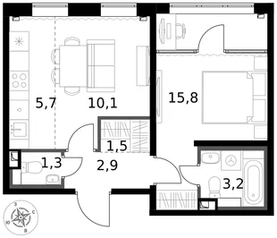 Квартира 2-комн. квартира, 40.5 м² ЖК «1-й Химкинский» Фото 1 Квартира 2-комн. квартира, 40.5 м² ЖК «1-й Химкинский» Фото 1