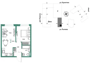 Планировка 2-комн. квартира, 37.06 м² ЖК «Остров-сад»