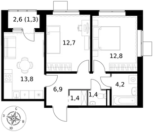 Квартира 2-комн. квартира, 54.5 м² ЖК «1-й Ясеневский» Фото 1 Квартира 2-комн. квартира, 54.5 м² ЖК «1-й Ясеневский» Фото 1