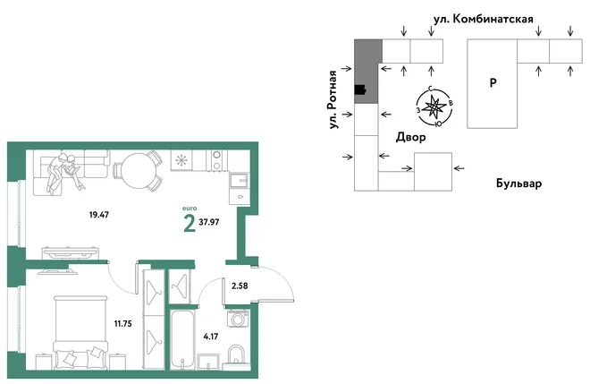 Планировка 2-комн. квартира, 37.8 м² ЖК «Уральский сад» Планировка 2-комн. квартира, 37.8 м² ЖК «Уральский сад»