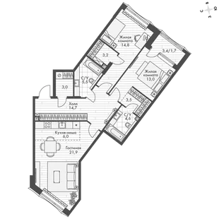 Квартира 3-комн. квартира, 91.9 м² ЖК «Фордевинд» Фото 1 Квартира 3-комн. квартира, 91.9 м² ЖК «Фордевинд» Фото 1