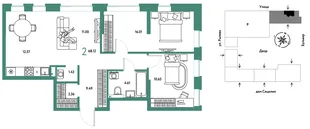 Планировка 2-комн. квартира, 68.12 м² ЖК «Остров-сад»