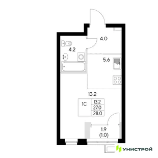 Планировка 1-комн. квартира, 28 м² ЖК «Стадиум»