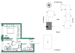 Планировка 2-комн. квартира, 27.25 м² ЖК «Уральский сад»