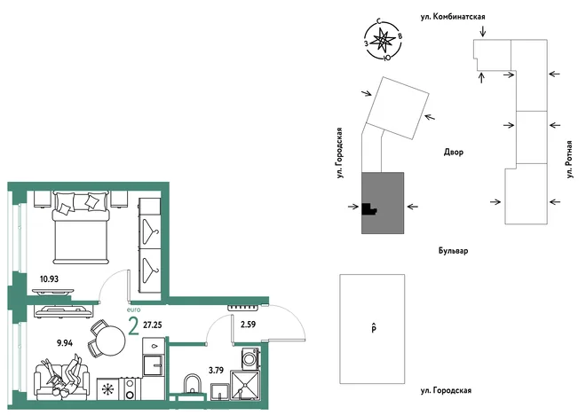 Планировка 2-комн. квартира, 27.25 м² ЖК «Уральский сад» Планировка 2-комн. квартира, 27.25 м² ЖК «Уральский сад»