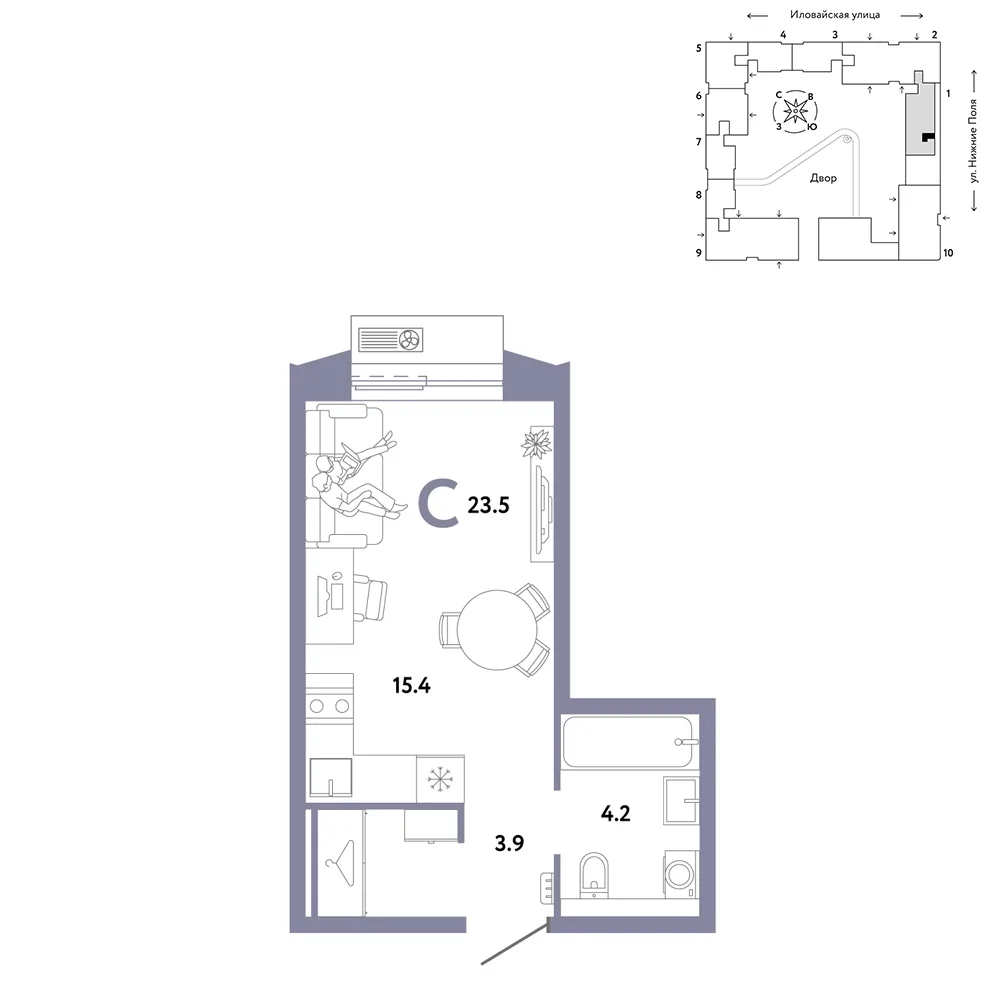 Планировка Студия, 23.5 м² ЖК «Страна.Заречная»