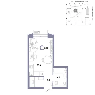 Планировка Студия, 23.5 м² ЖК «Страна.Заречная»