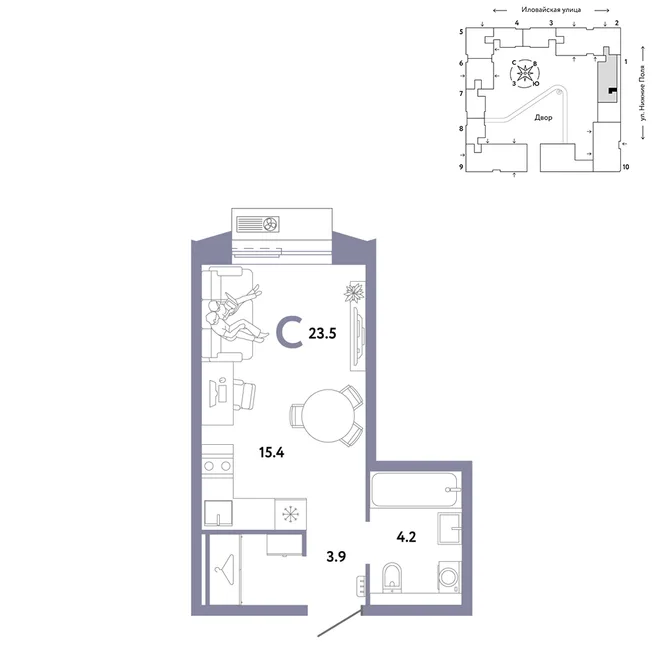 Планировка Студия, 23.5 м² ЖК «Страна.Заречная»