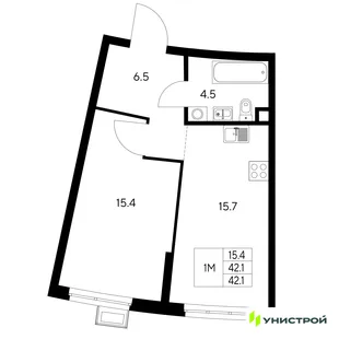 Планировка 1-комн. квартира, 42.1 м² ЖК «Стадиум»
