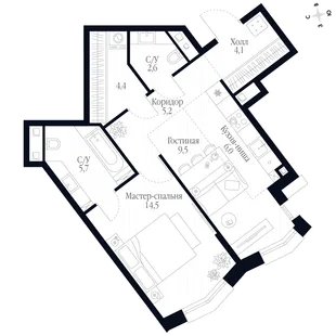Квартира 2-комн. квартира, 52 м² ЖК «Фордевинд» Фото 1 Квартира 2-комн. квартира, 52 м² ЖК «Фордевинд» Фото 1