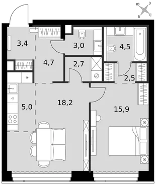 Квартира 2-комн. квартира, 59.9 м² ЖК «Amber Сity» Фото 1 Квартира 2-комн. квартира, 59.9 м² ЖК «Amber Сity» Фото 1