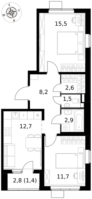 Квартира 2-комн. квартира, 56.5 м² ЖК «1-й Химкинский» Фото 1 Квартира 2-комн. квартира, 56.5 м² ЖК «1-й Химкинский» Фото 1