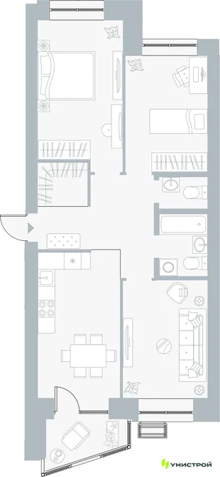 Планировка 3-комн. квартира, 75.61 м² ЖК «Причал»