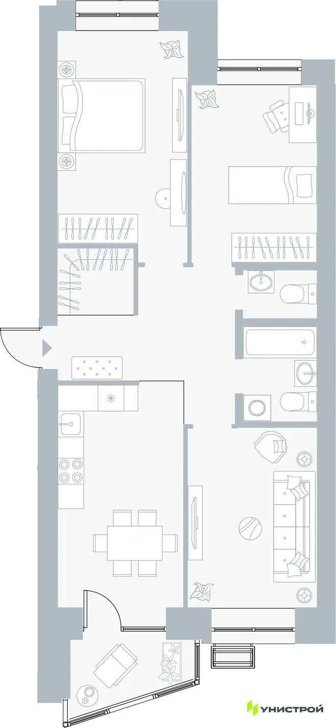 Планировка 3-комн. квартира, 75.61 м² ЖК «Причал» Планировка 3-комн. квартира, 75.61 м² ЖК «Причал»