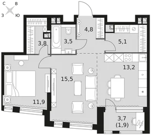 Квартира 2-комн. квартира, 59.7 м² ЖК «Rotterdam» Фото 1