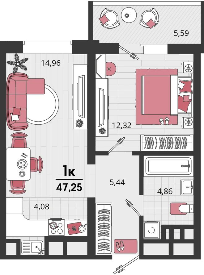 Планировка 2-комн. квартира, 47.25 м² ЖК «Родные просторы» Планировка 2-комн. квартира, 47.25 м² ЖК «Родные просторы»