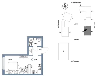Планировка Студия, 26.72 м² ЖК «Уральский сад»