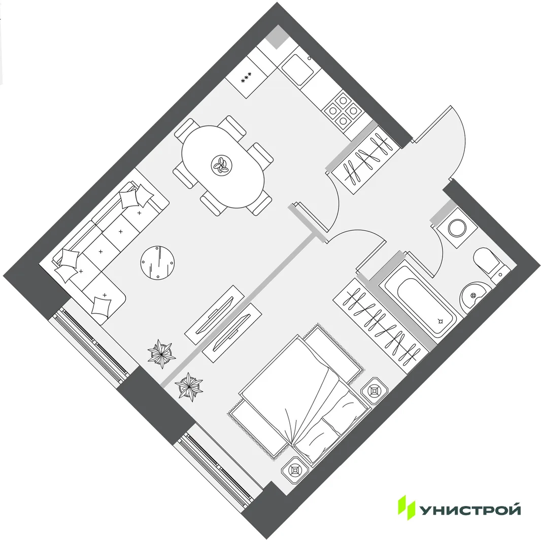Планировка 1-комн. квартира, 39.83 м² ЖК «Уникум на Проспекте Победы»