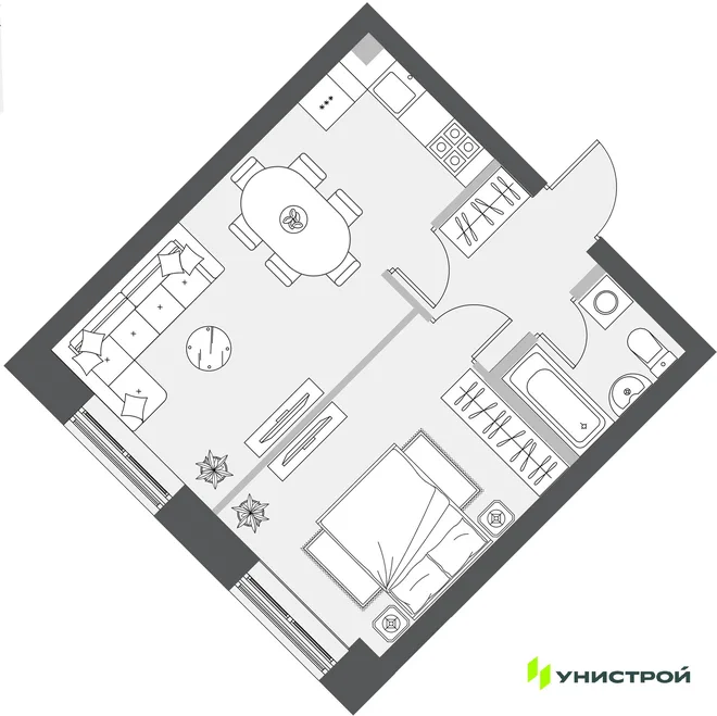 Планировка 1-комн. квартира, 39.83 м² ЖК «Уникум на Проспекте Победы» Планировка 1-комн. квартира, 39.83 м² ЖК «Уникум на Проспекте Победы»