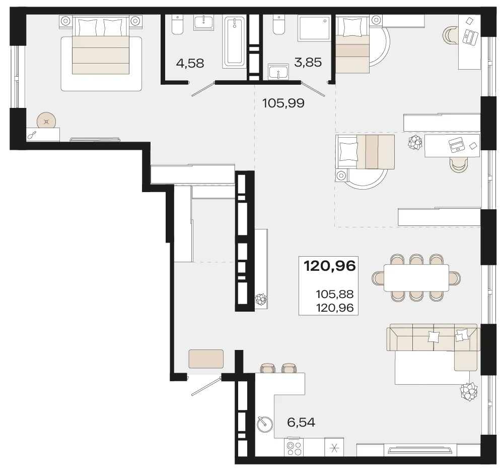 Планировка 1-комн. квартира, 120.96 м² ЖК «Патрики»