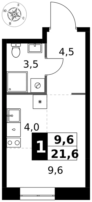 Квартира Студия, 21.6 м² ЖК «1-й Измайловский» Фото 1 Квартира Студия, 21.6 м² ЖК «1-й Измайловский» Фото 1