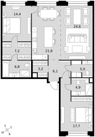 Квартира 3-комн. квартира, 111.7 м² ЖК «Sydney Prime» Фото 1 Квартира 3-комн. квартира, 111.7 м² ЖК «Sydney Prime» Фото 1