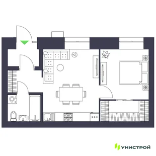 Планировка 1-комн. квартира, 43.52 м² ЖК «Царёво City»