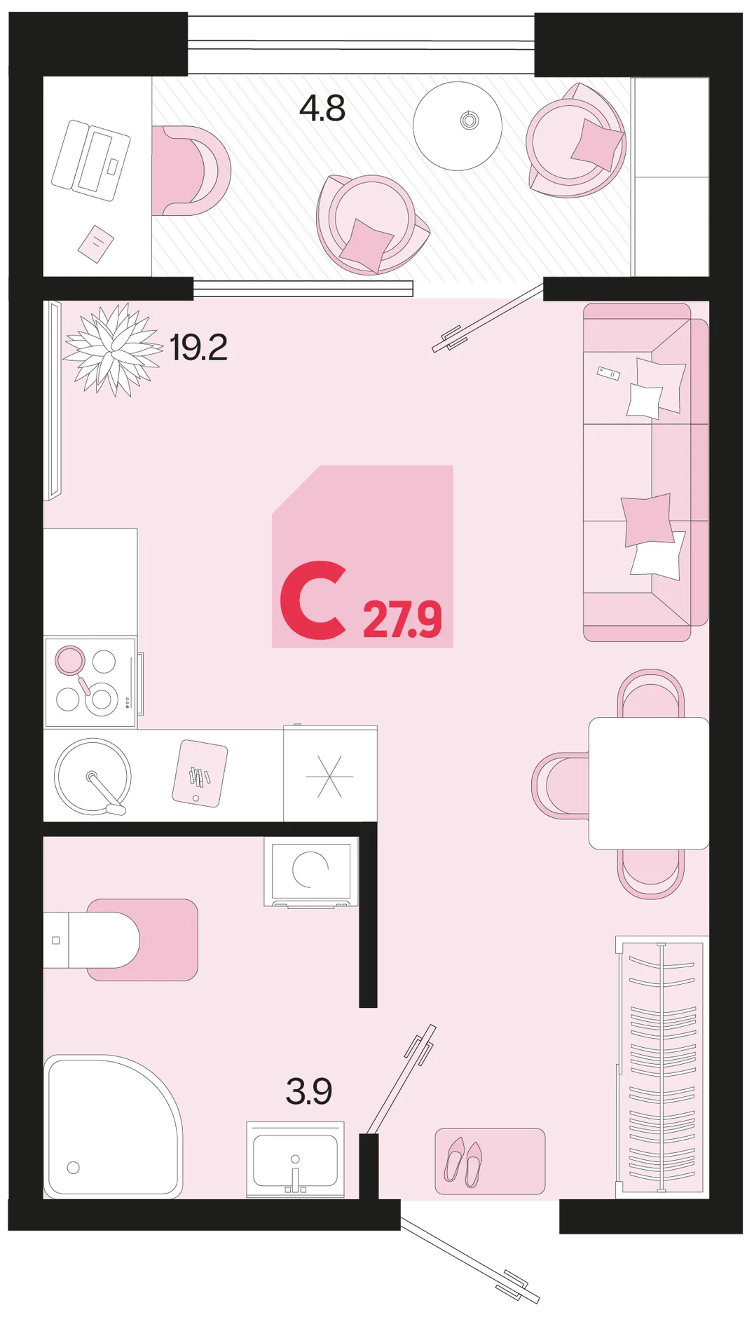 Планировка Студия, 27.9 м² ЖК «Первое место»