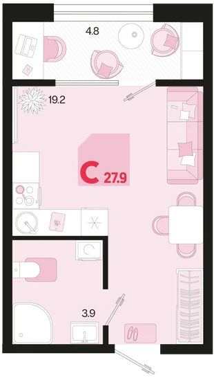 Планировка Студия, 27.9 м² ЖК «Первое место»