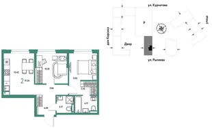 Планировка 2-комн. квартира, 51.22 м² ЖК «Остров-сад»