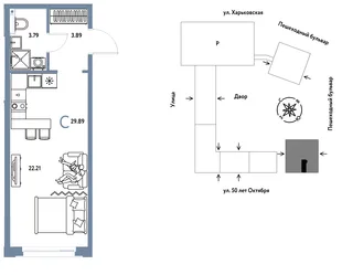 Планировка Студия, 29.89 м² ЖК «Сердце Сибири»