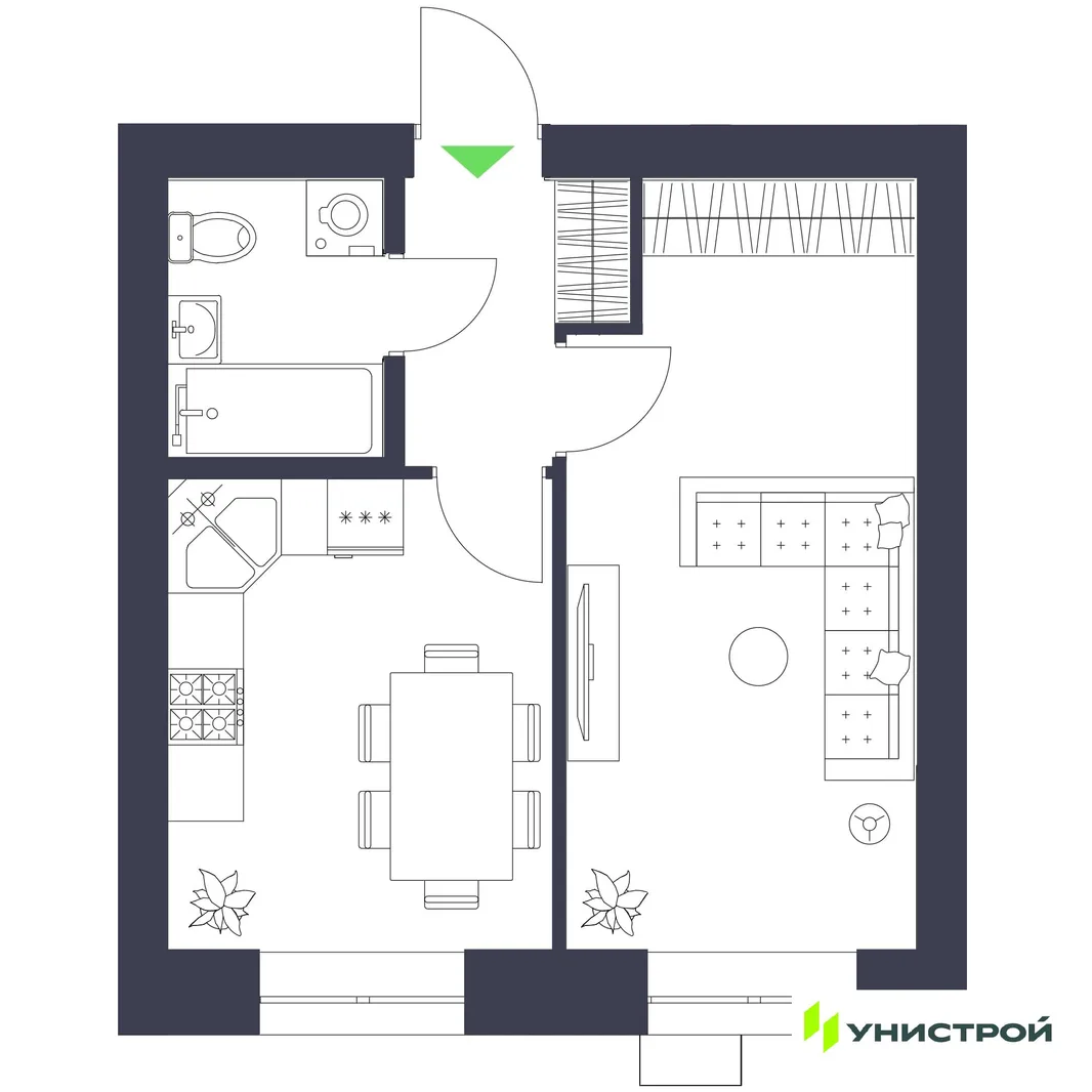 Планировка 1-комн. квартира, 34.7 м² ЖК «Царёво City»