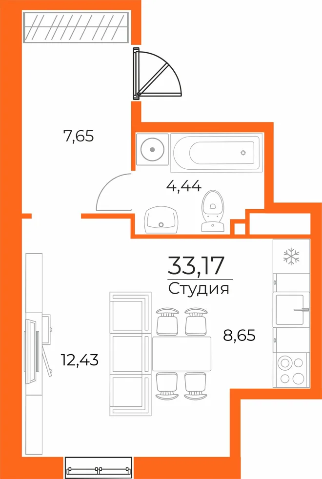 Планировка Студия, 33.17 м² ЖК «Живописный сад» Планировка Студия, 33.17 м² ЖК «Живописный сад»