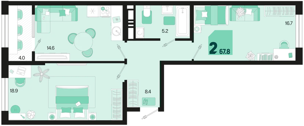 Планировка 2-комн. квартира, 67.8 м² ЖК «Первое место»