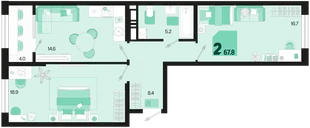 Планировка 2-комн. квартира, 67.8 м² ЖК «Первое место»