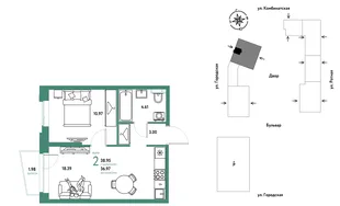 Планировка 2-комн. квартира, 38.95 м² ЖК «Уральский сад»