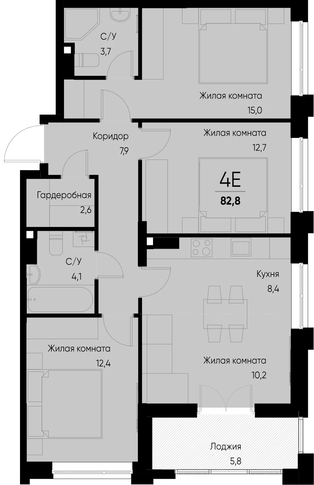 Планировка 4-комн. квартира, 82.8 м² ЖК «Васильевский остров»