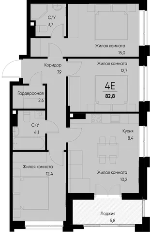 Планировка 4-комн. квартира, 82.8 м² ЖК «Васильевский остров»