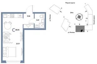 Планировка Студия, 28.04 м² ЖК «Сибирский сад»
