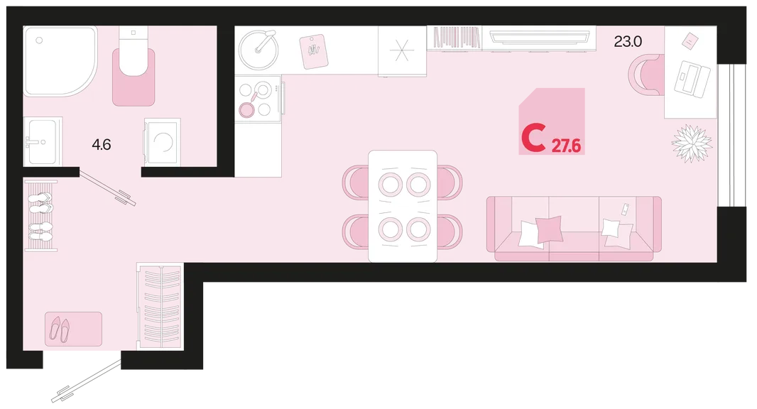 Планировка Студия, 27.6 м² ЖК «Первое место»