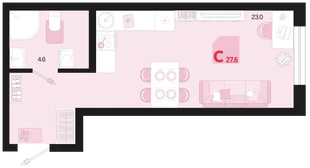 Планировка Студия, 27.6 м² ЖК «Первое место»