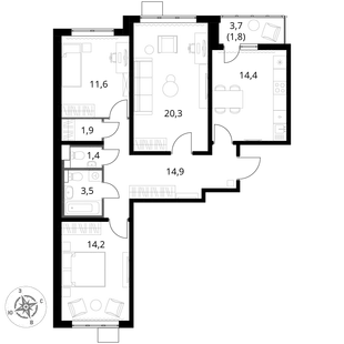 Квартира 3-комн. квартира, 84 м² ЖК «1-й Южный» Фото 1 Квартира 3-комн. квартира, 84 м² ЖК «1-й Южный» Фото 1