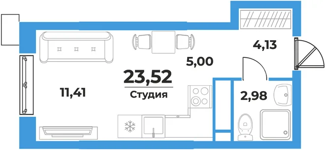 Планировка Студия, 23.52 м² ЖК «На семи холмах» Планировка Студия, 23.52 м² ЖК «На семи холмах»