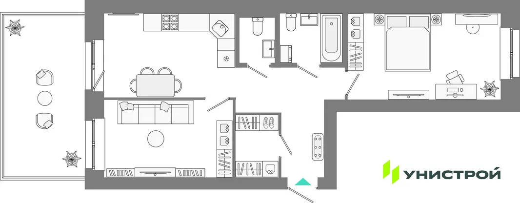 Планировка 2-комн. квартира, 64.13 м² ЖК «Лето»