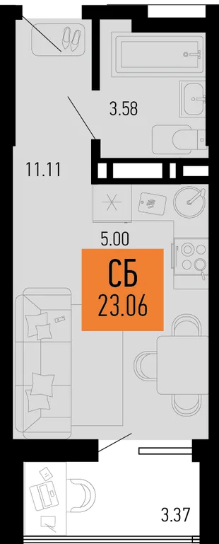 Планировка Студия, 23.06 м² ЖК «Столицыно»